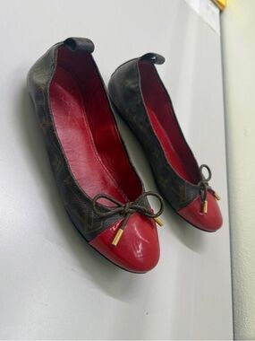 Louis Vuitton Brown Monogram & Red Cap Toe Ballet Flats